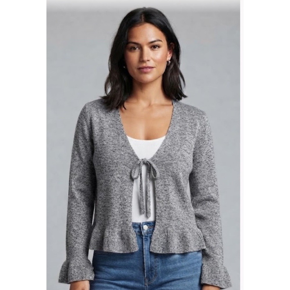 Mustard & Seed Women's Gray Frill Trim Cardigan Y2K NWT SIZE L